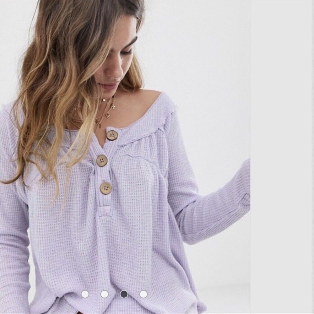 Free People Lavender Button-Front waffle Top M